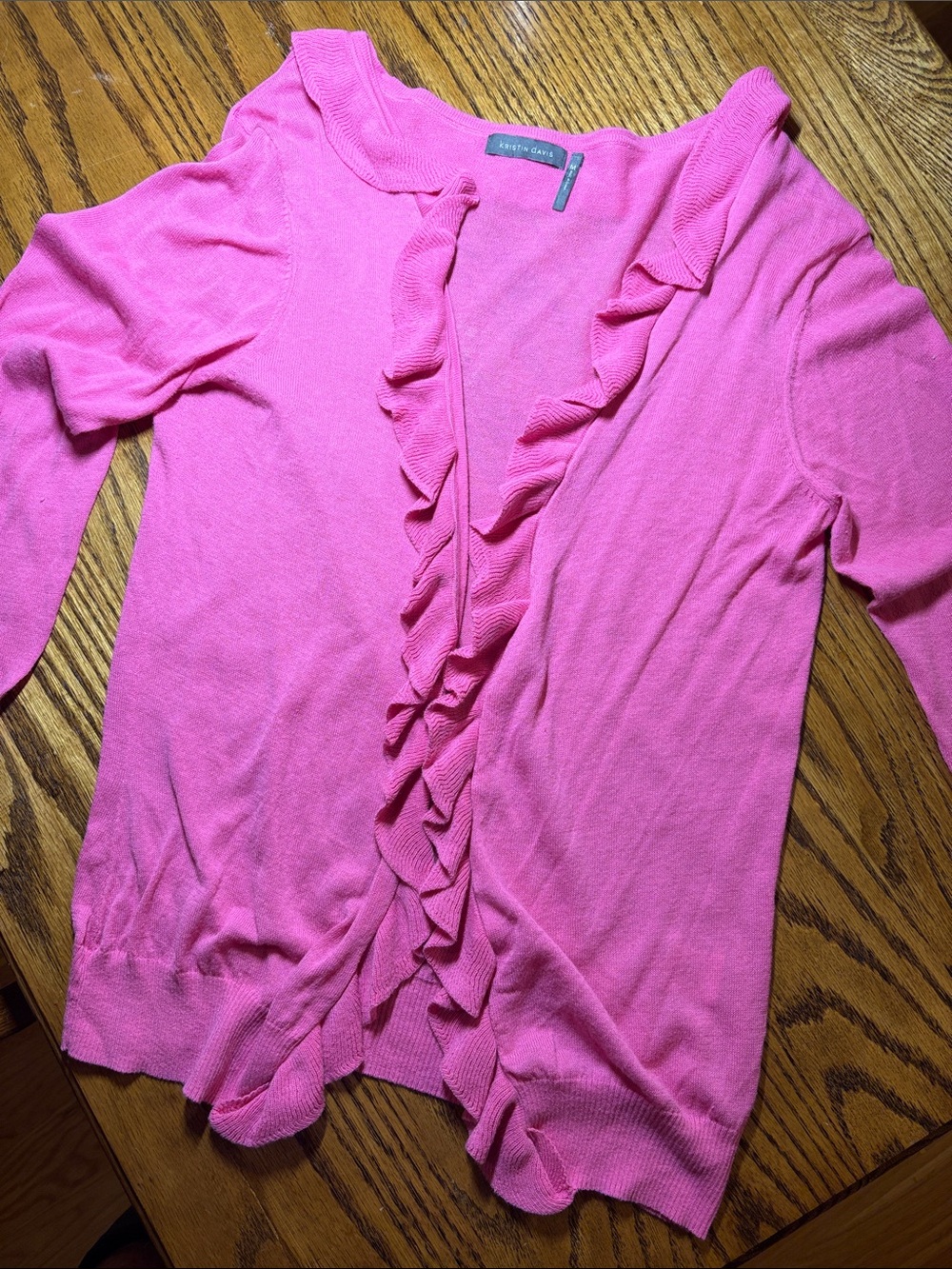 Karen Kane Pink Ruffle-Front Cardigan Sweater